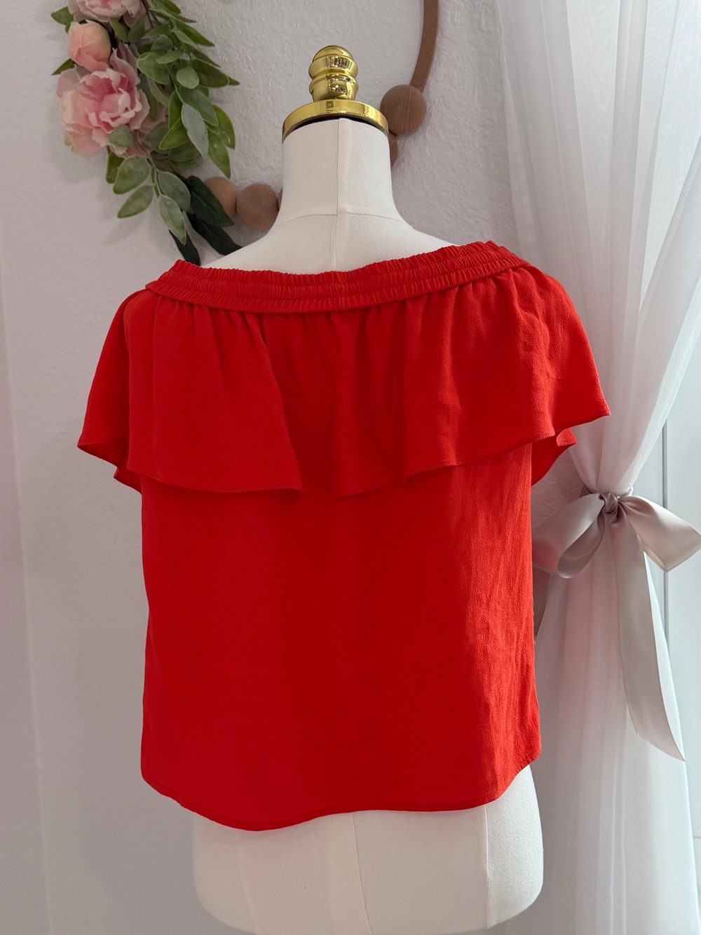NEW Veronica Beard $395 Coast Ruffle Off-the-Shoulder Top in Orange Size 8 - Picture 4 of 8